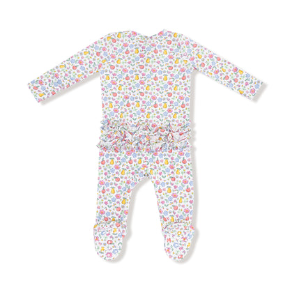 Fall fruit floral 2 way zipper ruffle footie