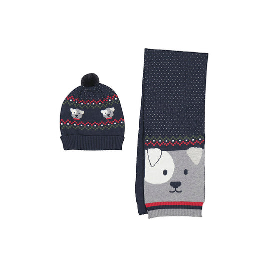 Navy hat w. dogs & scarf set