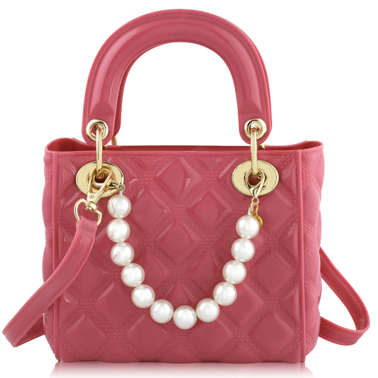 Hot pink bag w. pearls