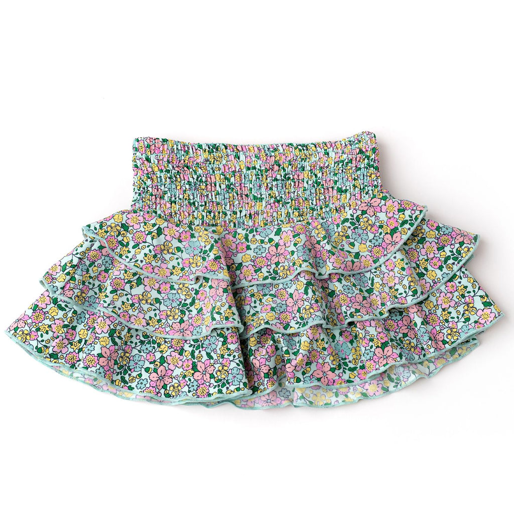 Mint ditsy floral smocked ruffle skirt