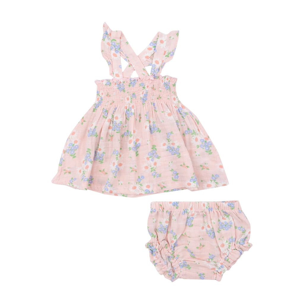 Gathering daisies ruffle strap smocked top & diaper cover