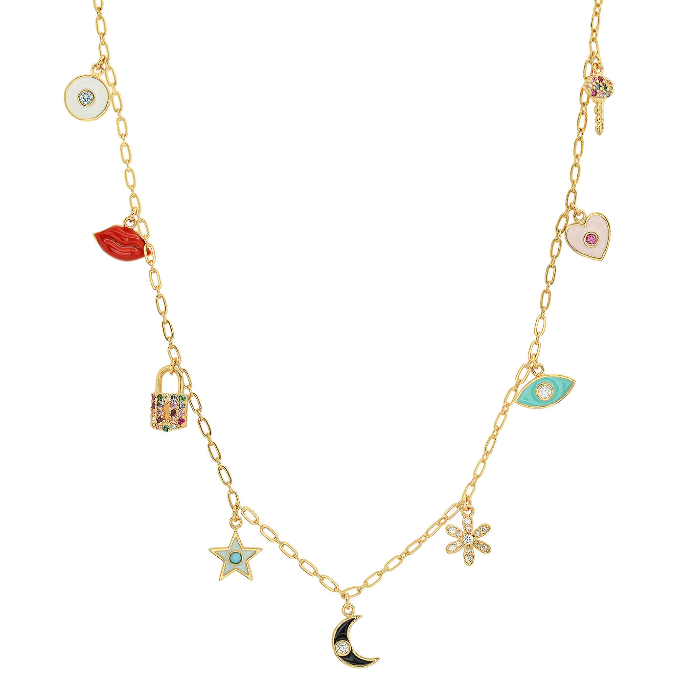 Gold simple chain necklace w. mixed charms